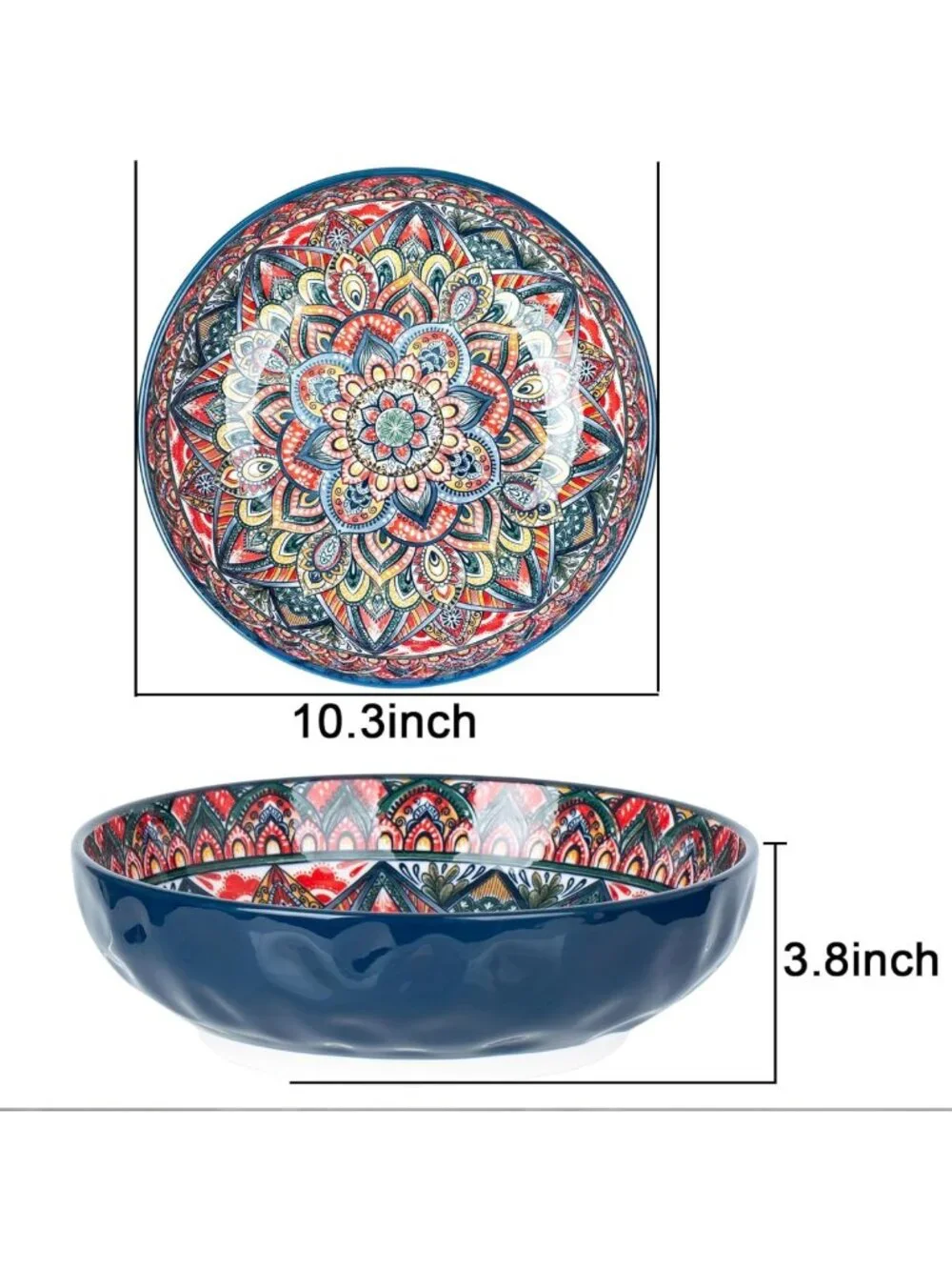 Large Bohemian Serving Bowls - 75 Oz Porcelain Dishes for Soup, Salad, Pasta